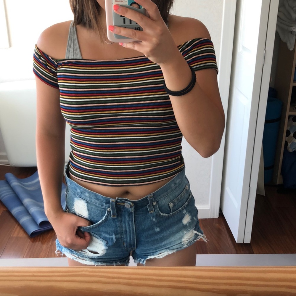 Urban outfitters striped off the shoulder shirt